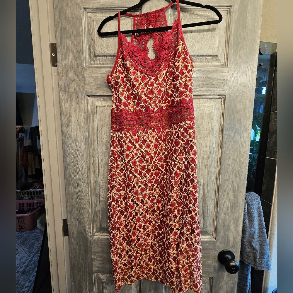Joyfolie Med Desryee Red Lace Dress